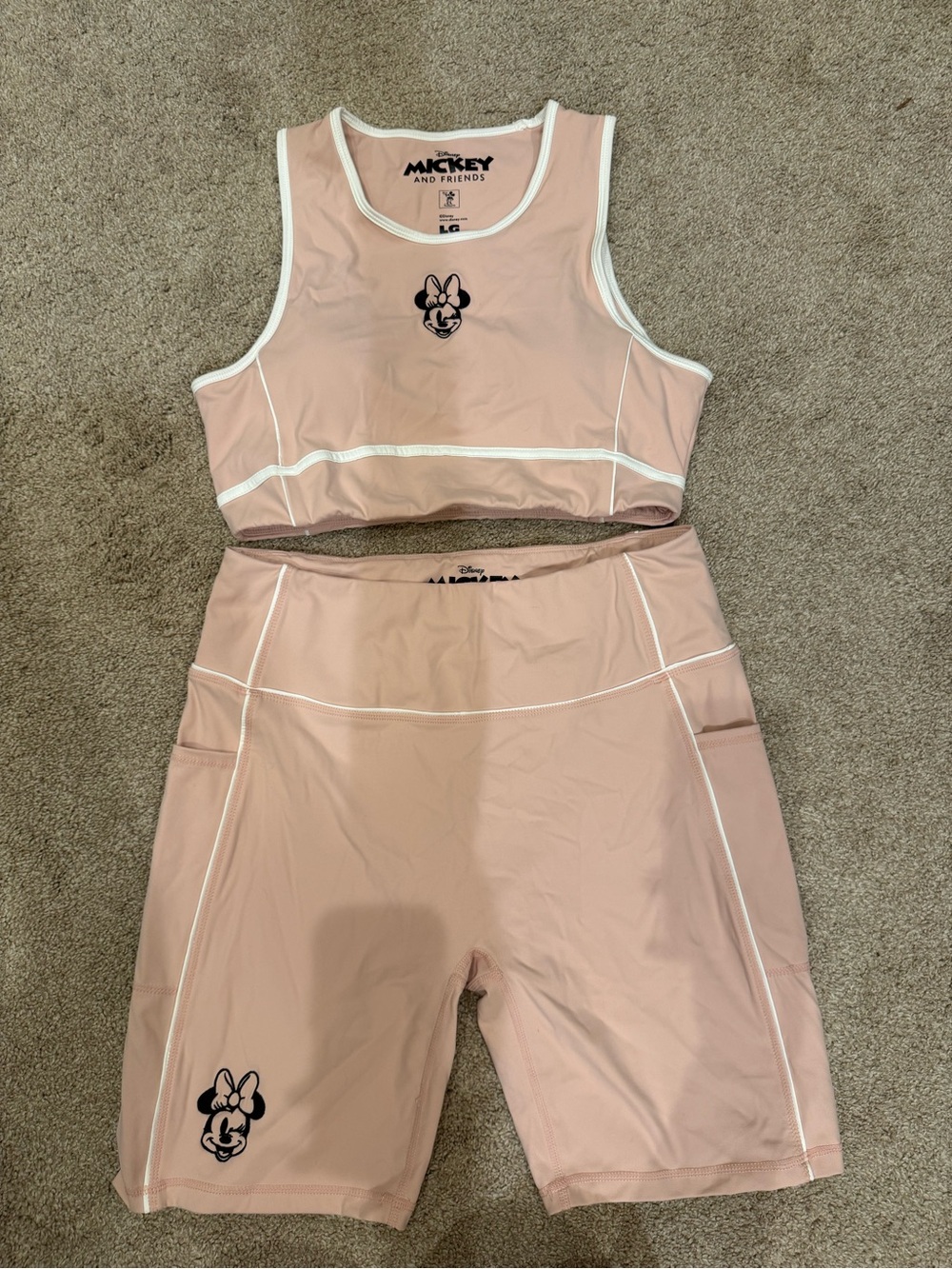 Disney Women's Blush Pink Athletic Crop Top and Bike Shorts Set